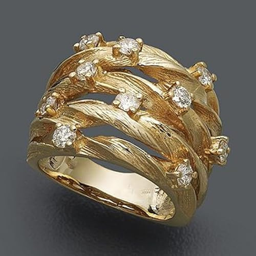 Twisted Vine Ring Promise Ring Gold Twist Cross Zircon Ring Yellow Gold Color Wide Multi Ring Zirconia Bird's Nest for Women Statement Engagement Ring Gold Plated Ring Size O