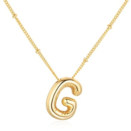 Softfree Gold Silber Kette mit Buchstaben Anhänger Damen Balloon Initialen Halskette 14 Karat Vergoldet Namenskette Personalisiert Dick Buchstabenkette Schmuck Geschenke für Frauen Mädchen