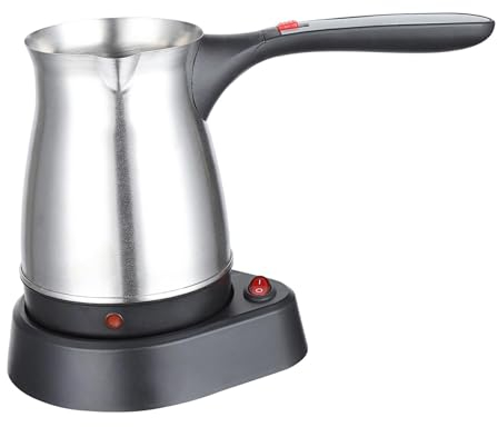 Milageto Espressokocher, 500 ml elektrische türkische Kaffeekanne, Edelstahl-Kaffeekessel, Teekessel mit Henkel, Wasserkocher für Haushalt Café Büro, Rautenmuster Silver