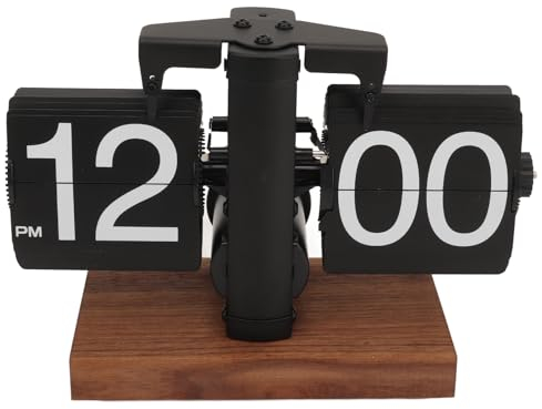 Hiraith Digitale Flip-Down-Uhr, Retro-Automatikdrehung, Batteriebetrieben, Mechanische Uhr Zuhause, Zimmer, Büro, Dekoration (Schwarz)