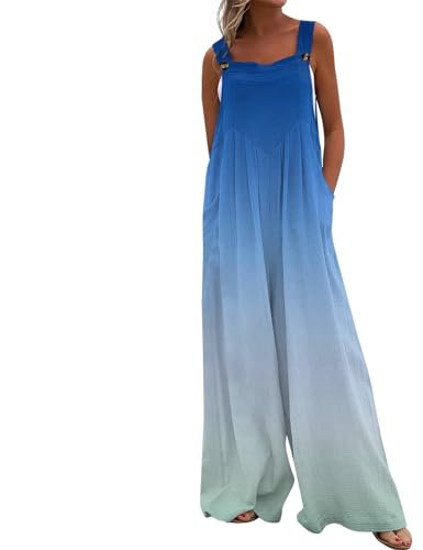Vasreyy Overall Damen Sommer Jumpsuit Kuschelig Jeans Locker Women Latzhose Schwarz Latzkleid Festlich Schnefie(M,Blau)