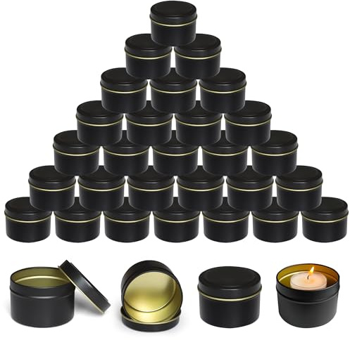 WENLISELL 36 PCS Black Candle Tins for Candle Making, Empty 4 oz Candle Tin | Metal Candles Jars with Lids, For DIY, Arts and Crafts