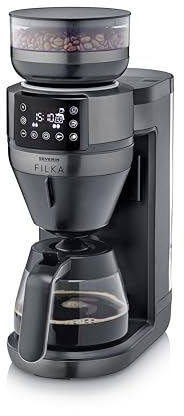 SEVERIN Vollautomat für Filterkaffee FILKA Dark Inox (Limited Edition), 5-in-1 Filterkaffeemaschine mit LED-Display, Mahlwerk, Dauerfilter & Glaskanne, 17 cm breit, schwarz-matt, dunkles Edelstahl, KA 4849