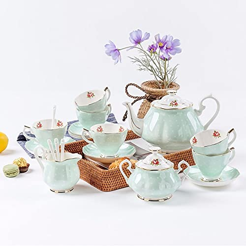 DDKYHU Servizio da tè in Porcellana da 15 Pezzi Tazze da caffè Tazze e piattini in Porcellana, Set da 6 con Decorazione in Oro e Confezione Regalo