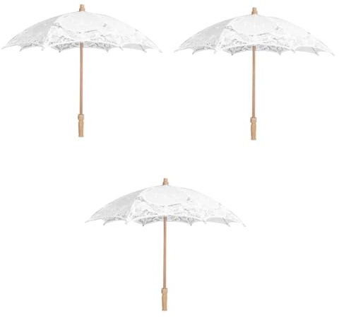 GALPADA 3stücke Hochzeitsbraut Spitzenregenschirm Mit Weißem Holzgriff Elegante Fotorequisiten Für Hochzeiten Brautpartys Und Besondere Anlässe