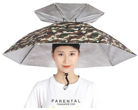 Vllentin Chapeaux Parapluies,Chapeau Parapluie De Tete Adult,Chapeau De Parasol Pliable,Casquette Parasol,Facile à Transporter,Convient pour Le Jardinage,La PêChe,Les Voyages Et Le Camping
