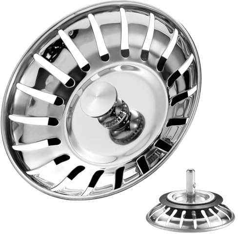 Bouchon d'évier de Cuisine amélioré en Acier Inoxydable - Tamis de Rechange - Bouchon d'évier en Acier Inoxydable pour Aliment/Attrape-Cheveux - Diamètre du Trou de lavabo 80 mm