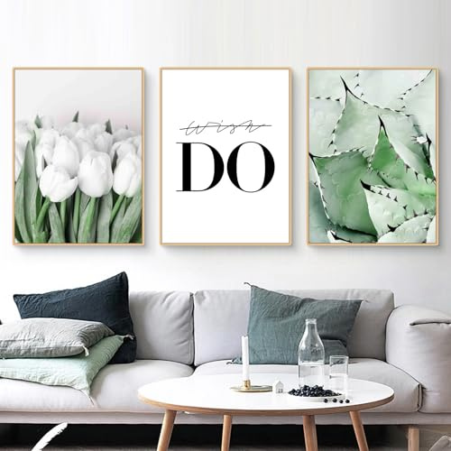 Fiwzzdur Premium 3er Poster Set, Grüne Pflanzen Kaktus Bilder, Moderne Grüne Blätter Poster & Kunstdrucke, Wandbilder Wandeko für Schlafzimmer Wohnzimmer Flur, Ohne Rahmen (40x50cm,ABC)
