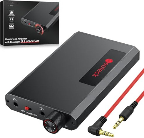 Neoteck 16-300Ω Ampli Casque Réglage Bass+ Bluetooth 5.1 Amplificateur de Casque Interface 3.5mm Portable Type C Autonomie Prolongée Compatible PC Smartphone Baladeur Lecteur Audio Video Mélomane