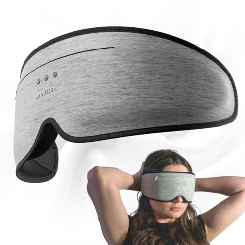 Dusker Drift Audio Sleep Mask – 100% Blackout Bluetooth Eye Mask with Smart App, Thin Earpieces & SD Card Slot | Premium Sleep Headphones for Travel, Shift Work & Snoring Relief - Mist Grey