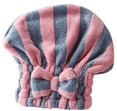 Vaguelly Mikrofaser Bademütze 25x28cm Schnelltrocknende Saugstarke Duschhaube Mit Zweifarbigem Streifenmuster Leichtes Badezubehör Für Fitnessstudio Reisen Zuhause