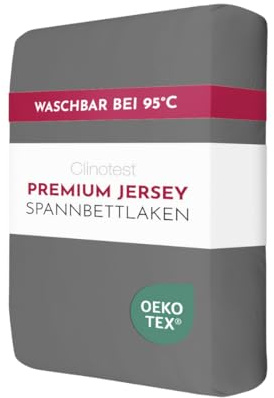 Clinotest Jersey Spannbettlaken 90x200 cm Kochfest – Weiches Bettlaken aus 50% Baumwolle, 50% Polyester – Hochwertiges Spannbetttuch für Standardmatratzen – Oeko-Tex 100 Zertifiziert – Grau
