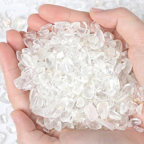 Sahoottie 250g Bergkristall Trommelsteine Klein 7-9 mm Kleine Bergkristall Kristall Chips Weiße Natursteine Deko Edelsteine Kleine Edelsteine für Heilung Reiki Dekosteine für Vasen