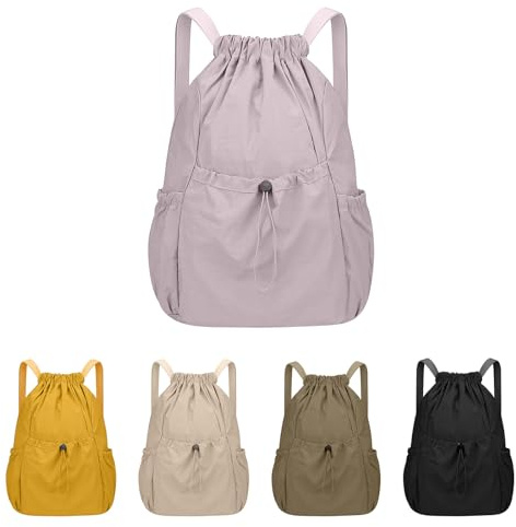 Risipu Mochila con cordón impermeable de gran capacidad con múltiples bolsillos, bolsa de gimnasio con cordón para hombres y mujeres, bolsa de natación, deportes, fitness, viajes, morado claro