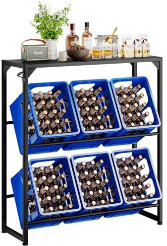 Aibiju Scaffale per Bevande, 6 Casse con Ripiano, Ripiano per Casse d'Acqua, Ripiano per Casse di Bottiglie, Autoportante per Soggiorno, Cucina, Cantina, 100x33x112 cm, YD-YLJ003B