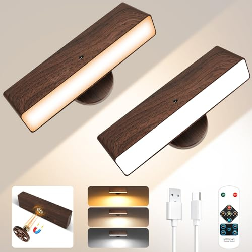 Toowell Lot de 2 Applique Murale Sans Fil Applique Murale avec Interrupteur Lampe Murale Sans fil
