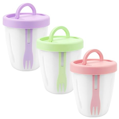 ZJIVQO 3Pcs Fruit Cup Container, Salad Storage With Lids and Fork, Plastic Airtight Fruit Containers for Fridge, 20 Oz