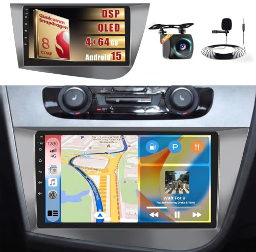 Inefala Autoradio per Seat Leon MK2 2005-2012, Chip Qualcomm Snapdragon Android 15 integrato a 8 core 4+64 GB, 9 Radio con Wireless Carplay Android Auto GPS WiFi RDS/FM Retrocamera Mic