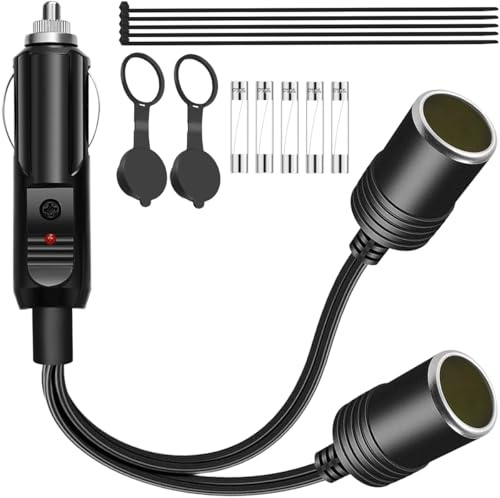 MKBKLLJY 1 auf 2 Auto-Zigarettenanzünder-Splitter 12V-24V DC Dual-Power-Ladeanschluss 11 Zoll UL-Verlängerungskabel 2-Wege-Y-Adapter mit Sicherung Staubschutzabdeckung Kabelbinder, für Wohnmobil LKW