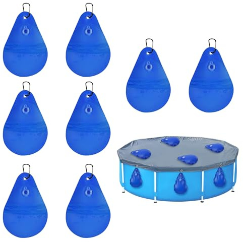 Poolabdeckung Gewichte Wassersack, 8 Stück Verdicktes Pool Wandtaschen, Pool Beschwerungssack mit Haken, Robuste Pool-Wasserbeutel zum Aufhängen, Schwimmbadabdeckung Hängetasche mit Anti Leck Ventil