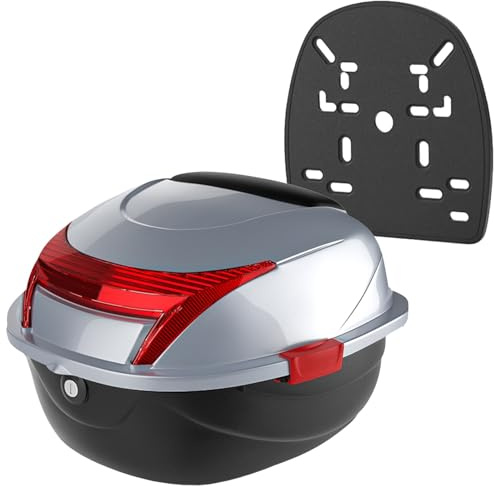 Generisch Motorrad Topcase 35L, Topcase Für Elektr Roller, Rollerkoffer Kofferraum Gepäck Helmkoffer Für Roller/Motorrad/Fahrrad Motorradkoffer Top Case Für Roller-Silver Gray