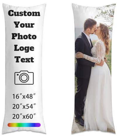 Custom Body Pillow Cover, Long Pillow Case with Zipper, Personalised Pillow Cover with Photo Text, Double-Sided Printing Bolster Pillow Cases, Soft Body Pillow Case for Bed Sofa (20x54inch)