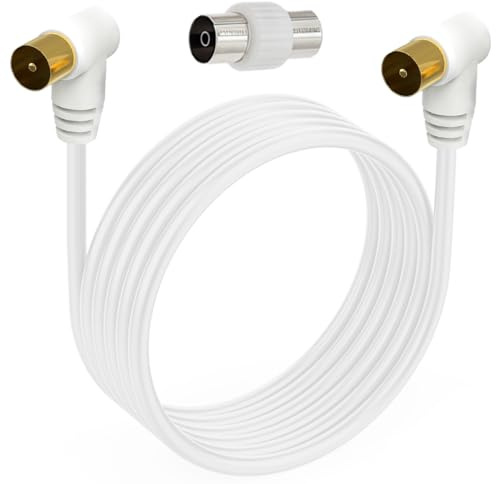 HTGuoji 90Degree Coaxial TV Aerial RG59U Cable, Gold Plated 9.5mm TV Male to Male Adapter Cord for HDTV, CATV, DVB-T2/C/S, Cable Modem, Radio, Satellite Receivers(1.8m)