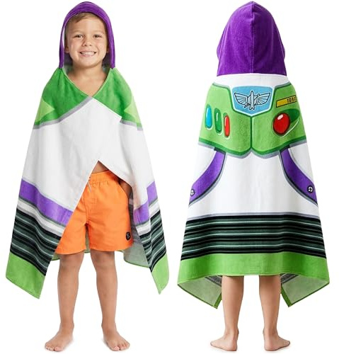 Disney Pixar Toy Story Bath Towels with Hood for Boys, Ages 2-6, Buzz Lightyear Soft and Absorbent Hooded Cotton Beach Towel Wrap, Swimming Pool Poncho, Gifts for Boys (Multi Buzz Lightyear)