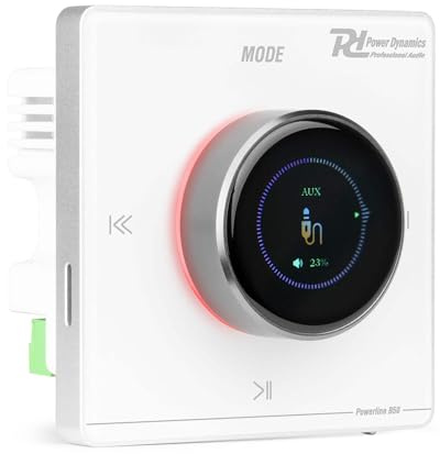 Power Dynamics Powerline B50W Einbau Wand Stereo Verstärker, Audio Verstärker Bluetooth Unterputz-Einbau System mit 50W, Touchscreen, Bluetooth 5.0, USB/SD, AUX & FM-Radio, Fernbedienung, Weiß | Bluetooth 5.0, Wiedergabe von USB und microSD, LCD-Touchscreen, weißes Finish für Unterputz-Installation
