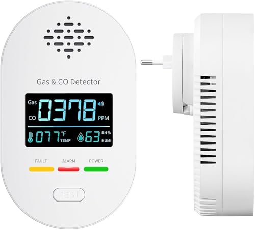 4 in1 Gas- und CO-Melder mit Stecker für Haus, Kohlenmonoxidmelder CO-Warnmelder Zuhause, Gasmelder Brenngaswarnmelder Gasleckmelder für Erdgas LPG Methan Propan Butan (1, Weiß)
