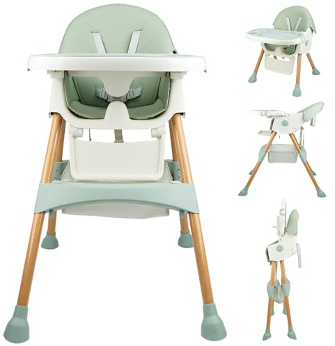 Baby High Chair Foldable Highchair, High Chairs for Babies and Toddlers Adjustable Height & Reclining Seat Detachable Double Tray, Ergonomic Feeding Portable Highchairs for Newborn 6 Months to 5 Years