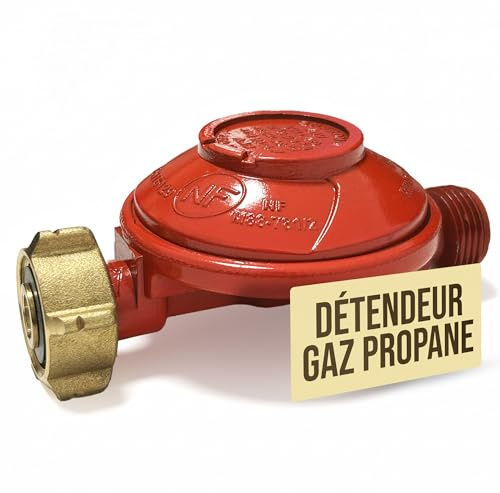 Détendeur Gaz Propane 37 Mbar avec Sécurité Excès de Débit – Raccord G.2 Bouteille 13 Kg ou 35 Kg – Sortie Filetée 20x150 – Débit 1,5 Kg/h – Pour Barbecue, Plancha, Chauffage – Conforme NF En 16129