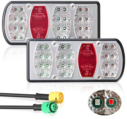 DARKGUARD Fanali Posteriori Rimorchio Luci Led Omologati 12V 24V 7 Funzioni con Luci Targa/Retromacia/Nebbia per Rimorchio Agricolo Roulotte Camion con Plug & Play Baionetta 5 Pin IP65 Impermeabile