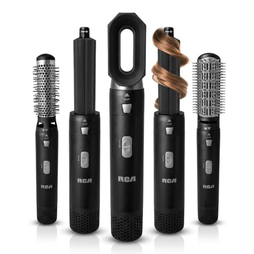 RCA 5 in 1 Hot Air Styler Airwrap - Comes w/ 5 Heads - Dryer, Volumizing Brush, Left & Right Auto-Wrap Curlers & Round Brush - Airwrap Hair Styling, Hair Styling Tools