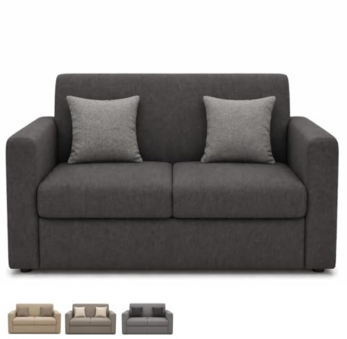 Paluplus Divano a 2 Posti in Tessuto, Misura 125x65x85 cm, Struttura in Legno MDF, Piedini in Plastica, Divanetto per Casa, Ufficio, In Omaggio 2 Cuscini a Contrasto, Made in Italy -32M (Grigio Scuro)