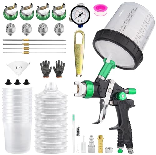HVLP Lackeringspistol, sprutpistolkit, lackeringspistol, tryckluft med 1,4/1,7/2,0/2,5 mm, 4 munstycken och 600 ml engångssprutpistol för möbler, vägg, staket