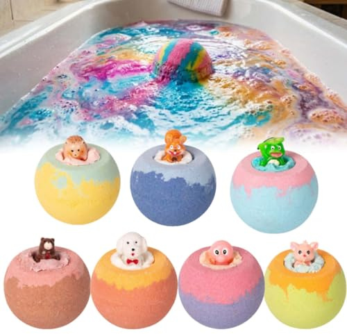 Bath Bombs with Toys Inside, 7Pcs Colorful Bubble Bath Fizz for Ki-ds, Animal & Ocean Theme Bat-h Fizzies, Easter Gifts Bubble Easter Basket Stuffers (7Pcs-Mix)