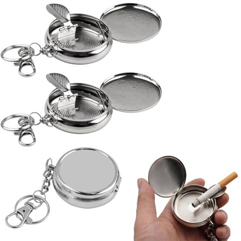 BLPRKOT 3 Stücks Taschenaschenbecher für unterwegs - Mini Aschenbecher Geruchsdicht & Tragbar - Kompakter Reiseaschenbecher für Raucher, Mobiler Aschenbecher für Outdoor, Camping und Reisen, Silber