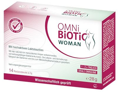 OMNi BiOTiC WOMAN | 14 Portionen | 4 Bakterienstämme | 10 Mrd. Keime pro Tagesdosis | Pulver | Vegan | Glutenfrei | Lactosefrei | Zur täglichen Anwendung | Einfach trinken