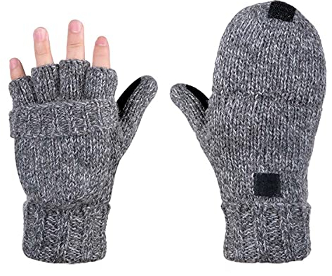 AOKAY Winter Handschuhe Fingerlose Fäustlinge Damen Fingerhandschuhe Fingerlos Handschuhe Strick Handschuhe mit Flip Top (Vintage-Grau)