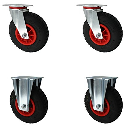Set 230 mm Luftberefte Transportrollen 2 x Lenkrollen + 2 x Bockrollen Transportgeräterolle