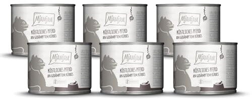 MjAMjAM - premium våtfoder för katter - läcker häst på ångad pumpa, förpackning om 6 (6 x 200 g), spannmålsfri med extra kött