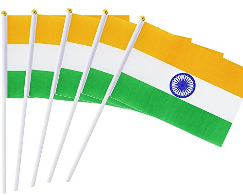 25 Pack Hand Held Small Mini India Indian Stick Flag Round Top National Country Flags,Party Decorations Supplies For Parades,World Cup,Festival Events,International Festival