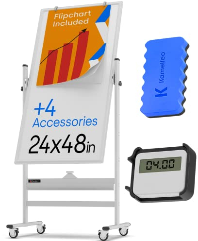 Rollendes magnetisches Whiteboard 60 x 120 cm - großes tragbares Whiteboard mit Ständer - doppelseitiges Whiteboard mit Rädern - mobiles Whiteboard für Büro, Klassenzimmer und Zuhause