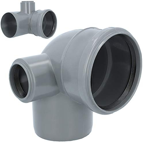 HT Rohr Abzweig Bogen LINKS 90° DN 110 mm x 50 mm Grau | Abwasser Winkel Kunststoff Abflussrohr Kunststoffbogen PVC PP Doppelabzweig Verbindung Anschlussstück