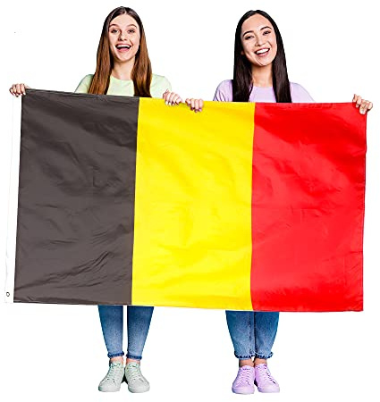 Lot de 3 grands drapeaux de la Belgique avec œillets - Environ 152 x 91 cm - Pour football, rugby, événements sportifs, fêtes de rue, festivals et célébrations