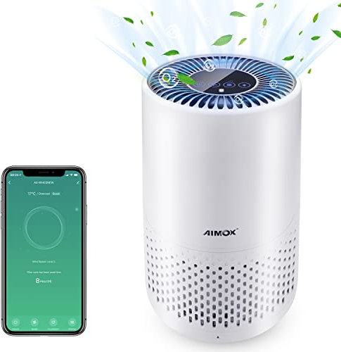 Smart Air Purifier for Bedroom Home, Aimox with Air Quality Sensor Quiet Air filter 3 Speeds Timer Night Light CADR 136m³/h HEPA Filters Works with APP Control Alexa & Google