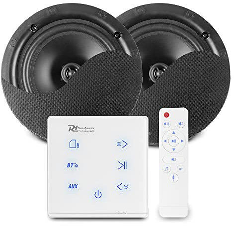 Power Dynamics Powerline Bluetooth Ceiling Speaker Kit – A50W In-Wall Amplifier with 2 x NCSS8B Black 8-Inch Speakers, Home Hi-Fi Audio Music System with Wireless Streaming & Touch Control