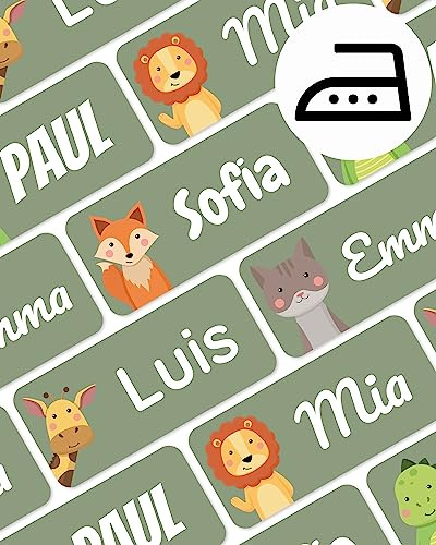 melu kids® Namensschilder für Kleidung zum Aufbügeln (60 Stk, Grün) | Kinder Bügeletiketten mit Namen Waschmaschinenfest und Personalisiert, Namensaufkleber für Kleidung