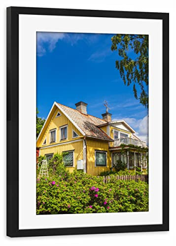 artboxONE Poster mit Rahmen schwarz 45x30 cm Garten, Haus, Baum von Rico Ködder - gerahmtes Poster